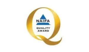 A gold ribbon with the words naifa quality award in it.
