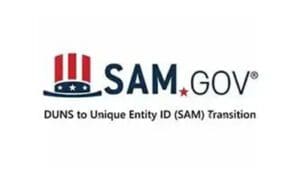 A logo for sam. Gov, with the name of the organization and an american flag on it.