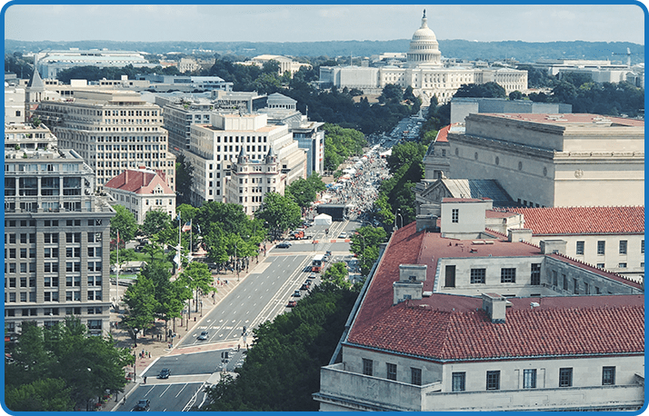 A view of the capitol building from above.