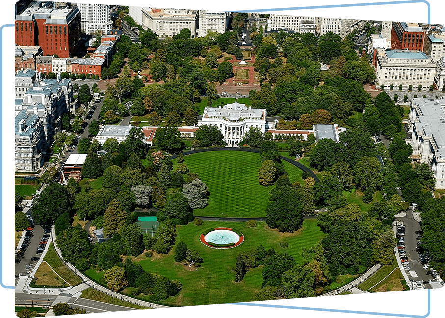 A bird 's eye view of the white house.